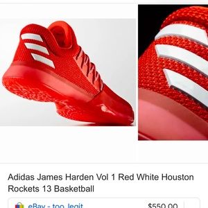 Adidas James Harden Vol1 Red White Houston Rockets size 11.5